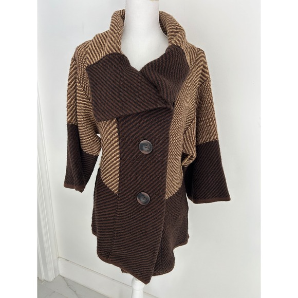 Carducci Sweaters - Carducci Womens Brown Colorblock Wool Blend Knit Cardigan Sweater Jacket Size M